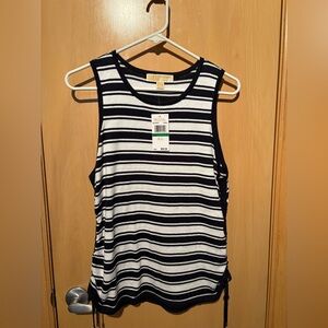 Michael Kors Black and White Striped Tank Top with Drawstring Tie Side NWT L